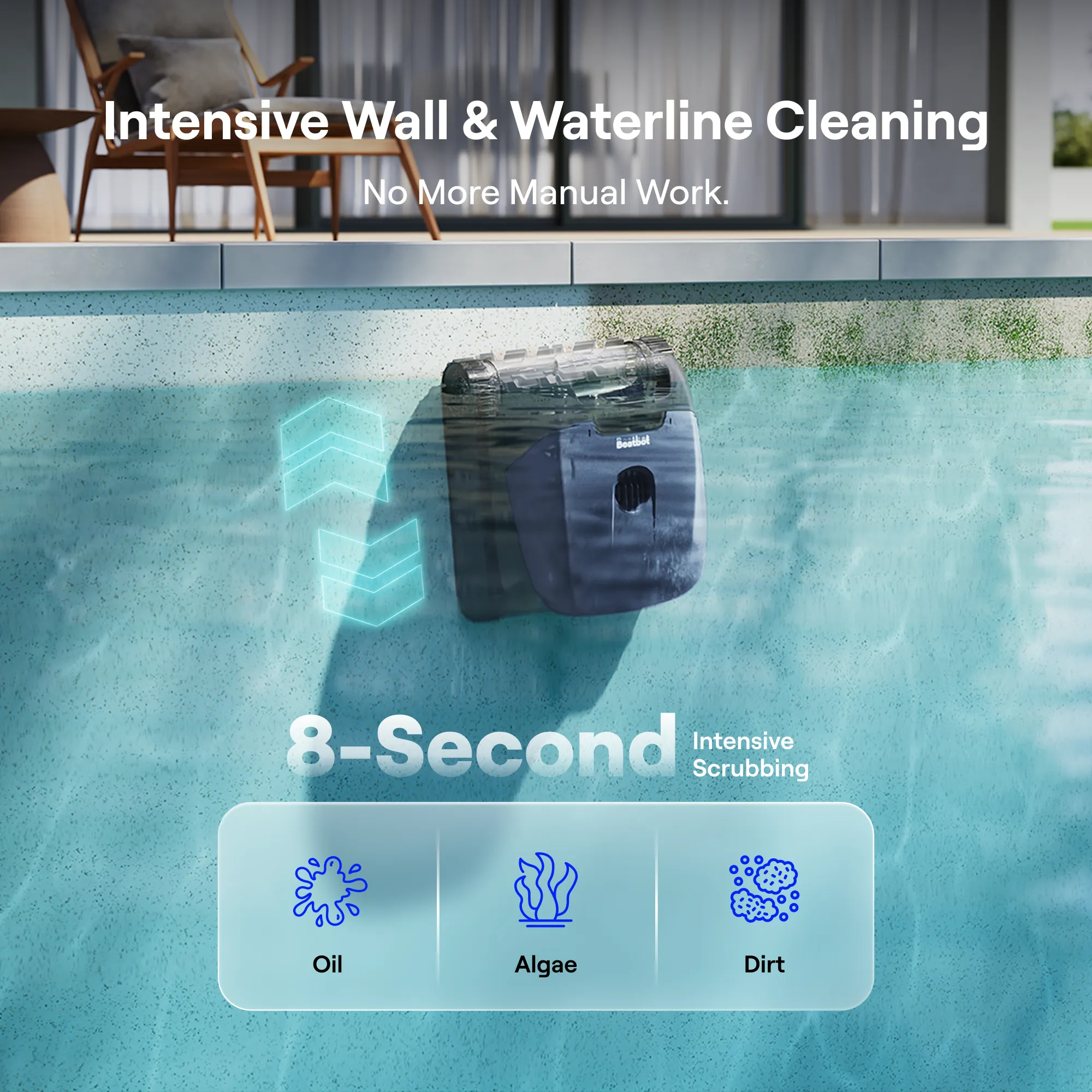 Beatbot Sora 10 cleaning pool floor and climbing wall