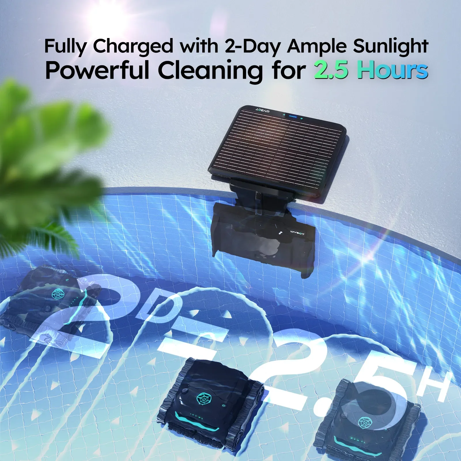 WYBOT S2 Solar cordless robotic pool cleaner with solar charging dock