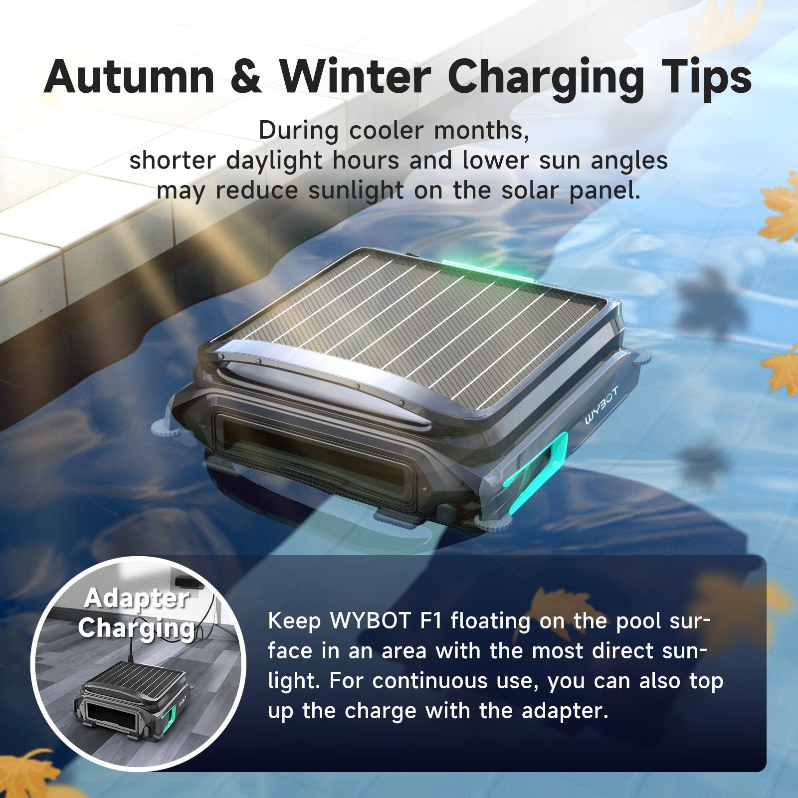 WYBOT F1 solar panel charging detail